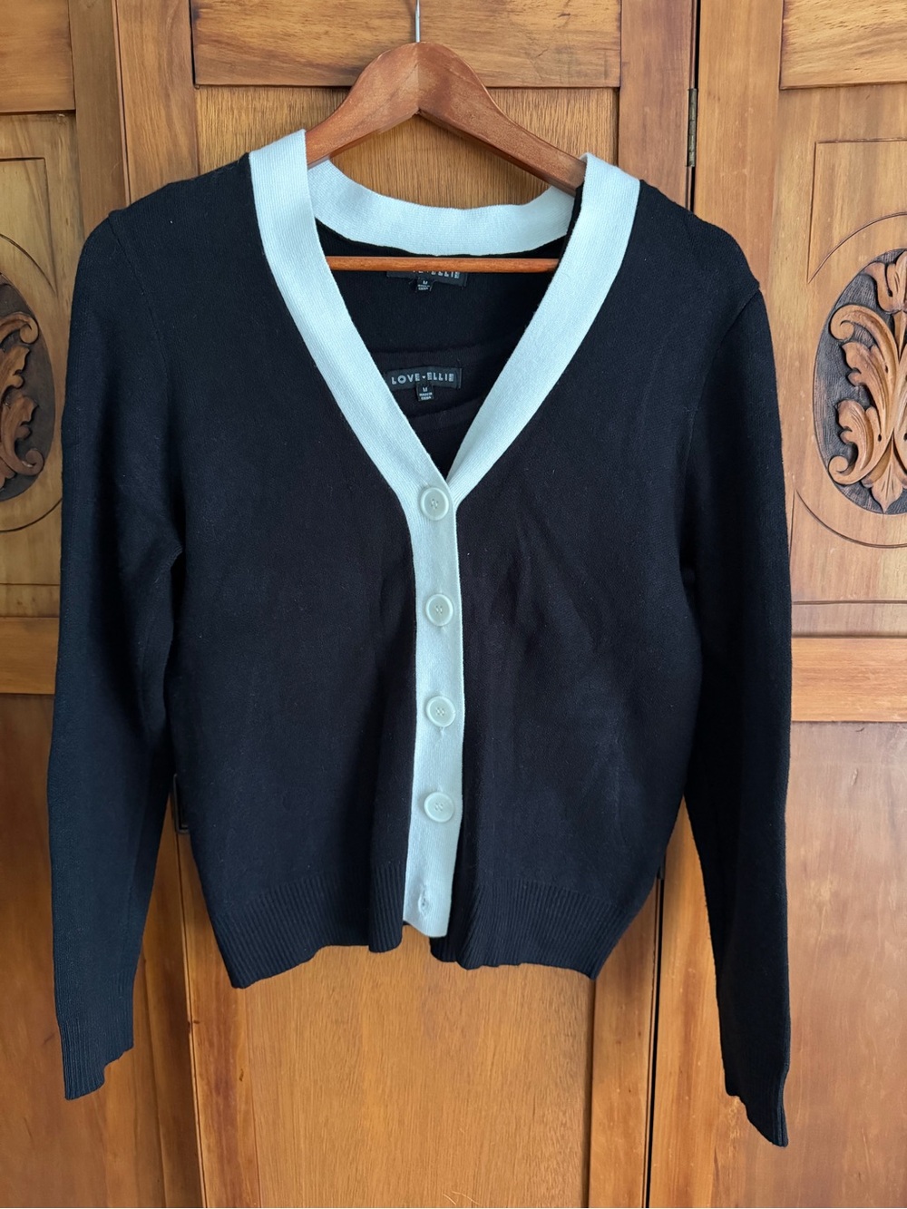 Love Ellie Black Cardigan with White Trim & Black Tank Medium